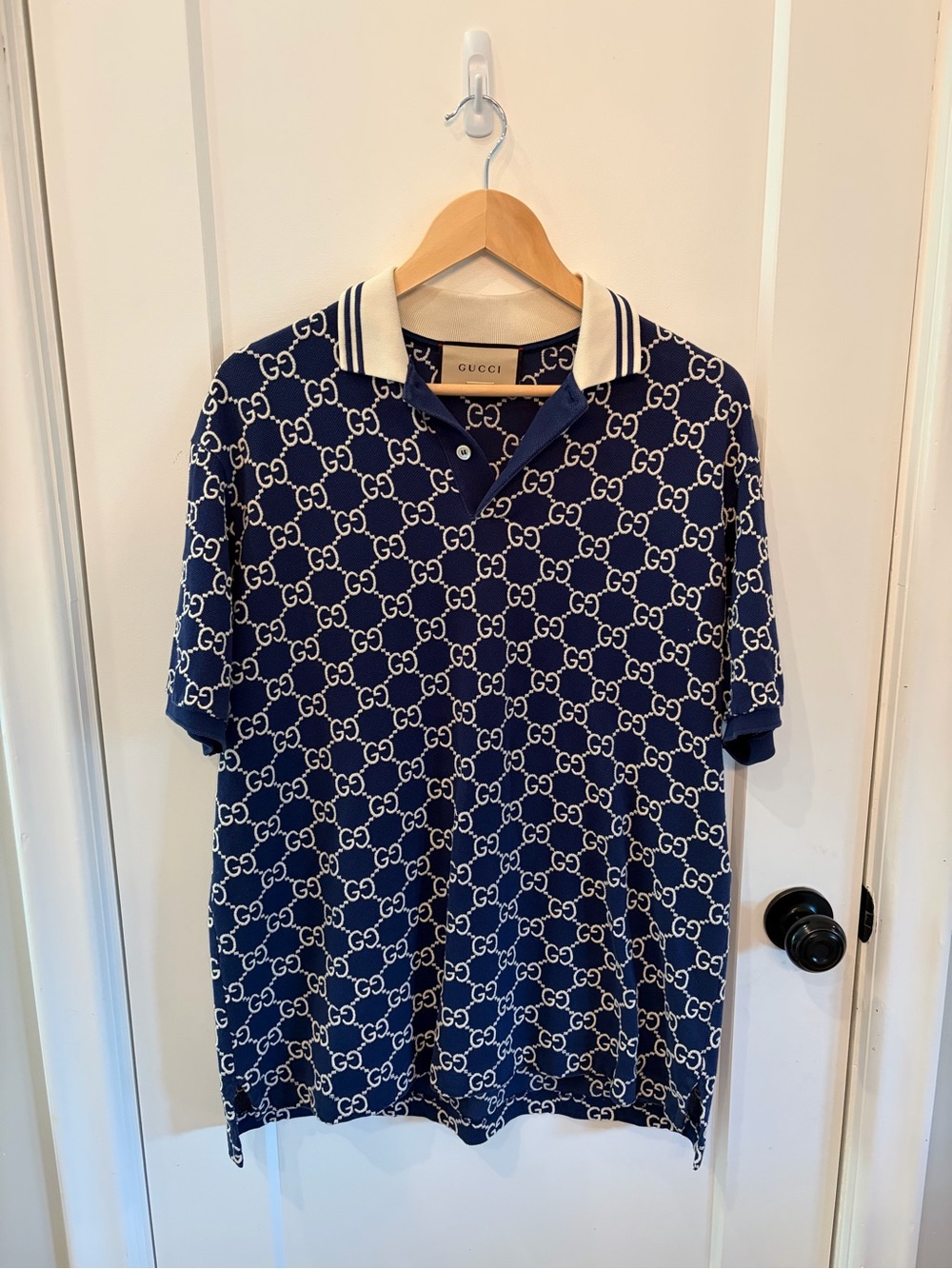Gucci Blue & White Allover GG Polo Shirt